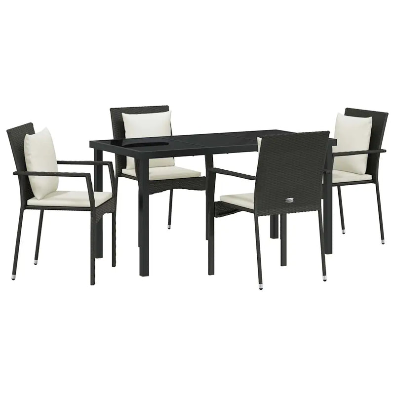 Garden Dining Set with Cushion 5 pcs Black Poly Rattan