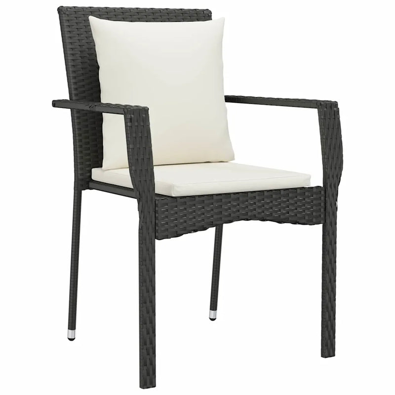 Garden Dining Set with Cushion 5 pcs Black Poly Rattan