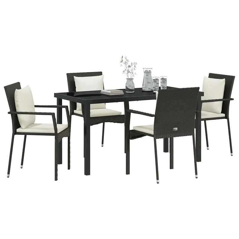 Garden Dining Set with Cushion 5 pcs Black Poly Rattan
