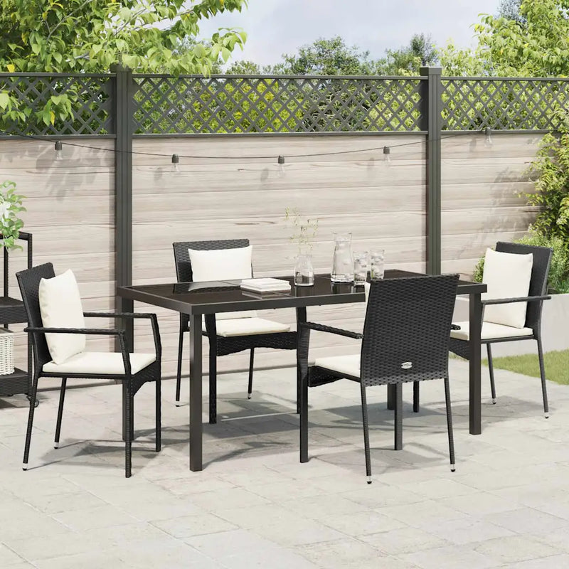 Garden Dining Set with Cushion 5 pcs Black Poly Rattan
