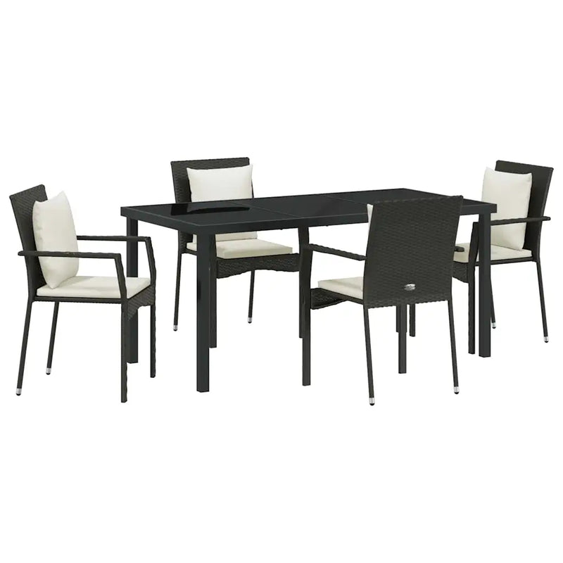 Garden Dining Set with Cushion 5 pcs Black Poly Rattan
