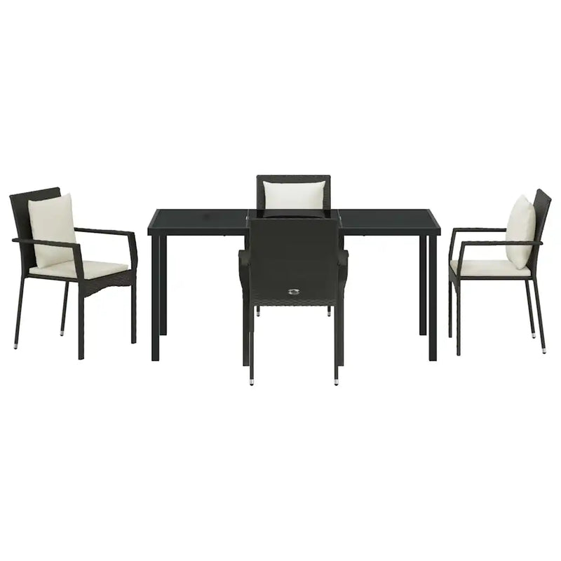 Garden Dining Set with Cushion 5 pcs Black Poly Rattan