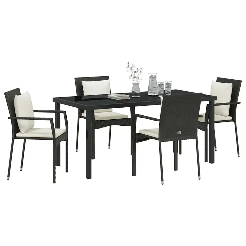 Garden Dining Set with Cushion 5 pcs Black Poly Rattan