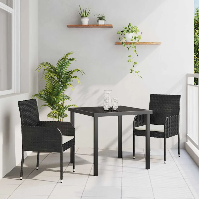 Garden Dining Set with Cushion 3 pcs Black Poly Rattan