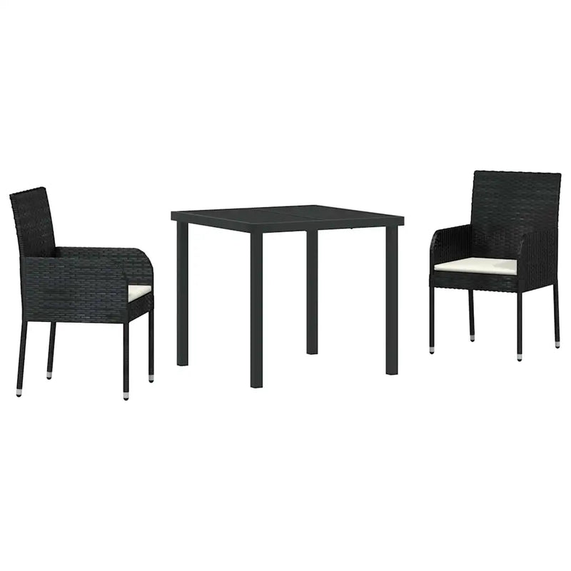 Garden Dining Set with Cushion 3 pcs Black Poly Rattan