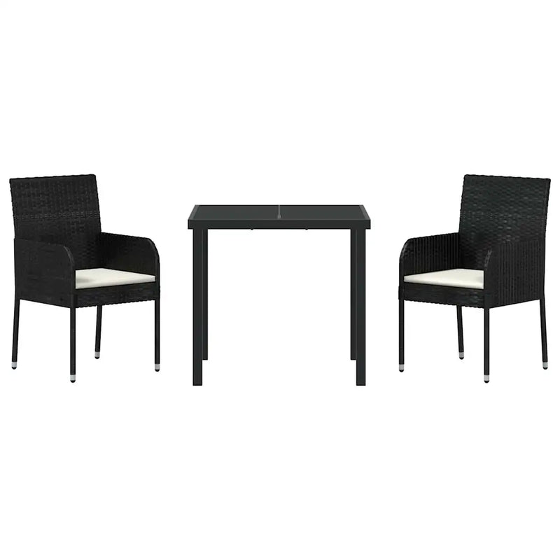 Garden Dining Set with Cushion 3 pcs Black Poly Rattan