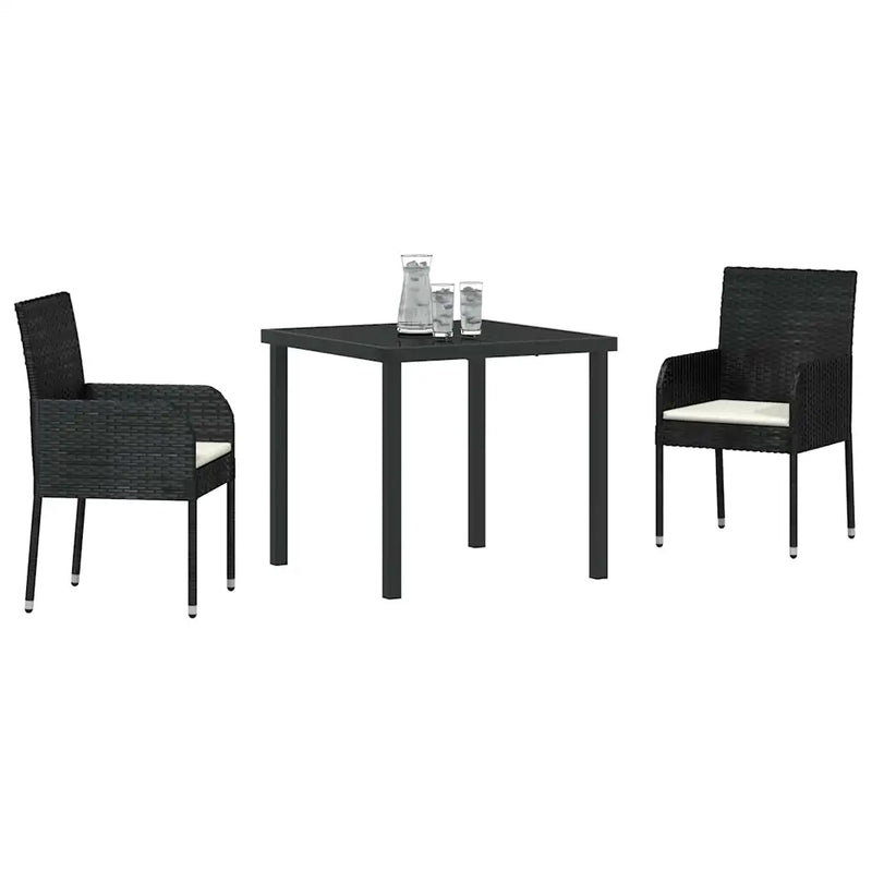 Garden Dining Set with Cushion 3 pcs Black Poly Rattan
