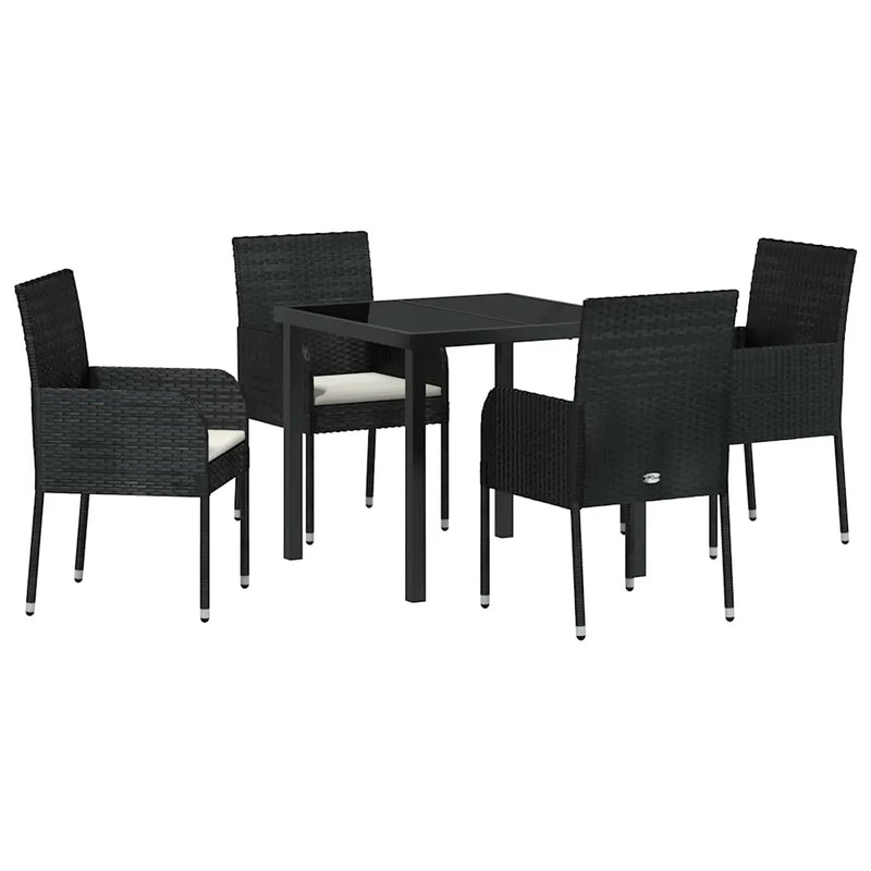 Garden Dining Set with Cushion 5 pcs Black Poly Rattan
