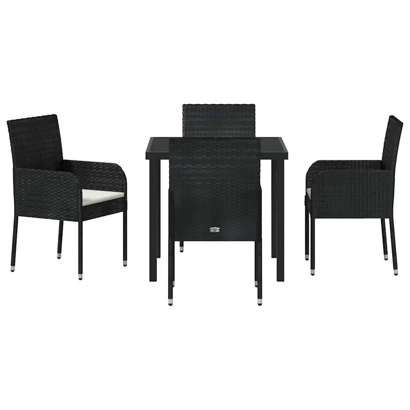 Garden Dining Set with Cushion 5 pcs Black Poly Rattan