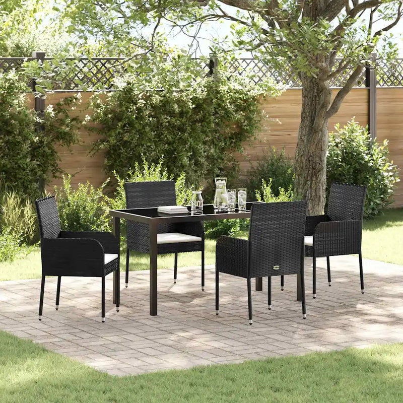 Garden Dining Set with Cushion 5 pcs Black Poly Rattan