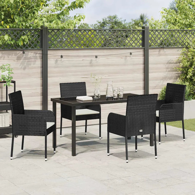 Garden Dining Set with Cushion 5 pcs Black Poly Rattan