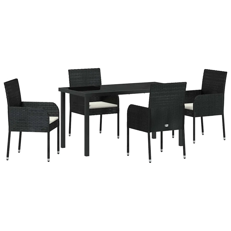 Garden Dining Set with Cushion 5 pcs Black Poly Rattan
