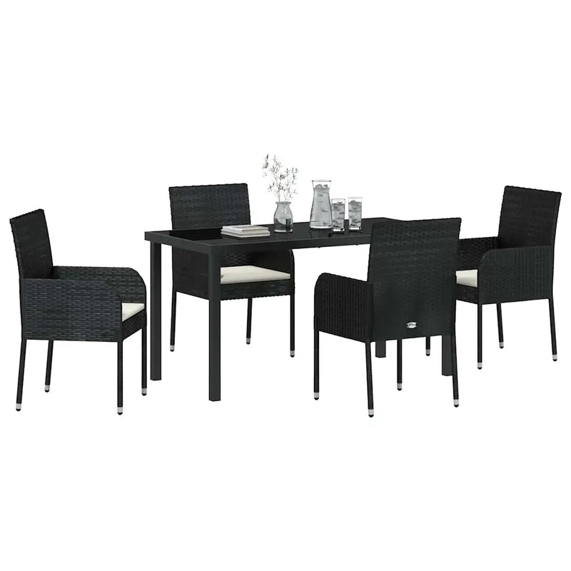 Garden Dining Set with Cushion 5 pcs Black Poly Rattan