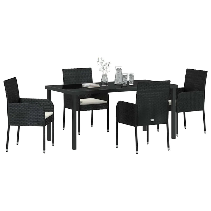 Garden Dining Set with Cushion 5 pcs Black Poly Rattan