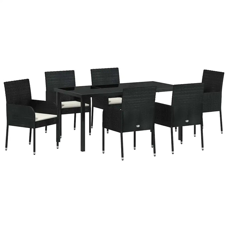 Garden Dining Set with Cushion 7 pcs Black Poly Rattan