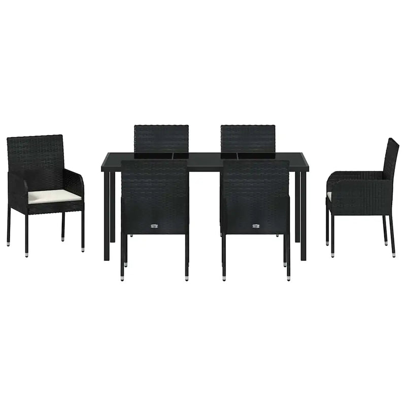 Garden Dining Set with Cushion 7 pcs Black Poly Rattan