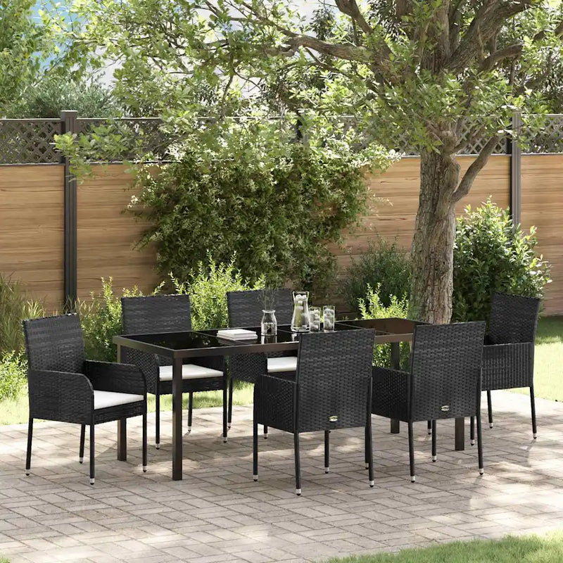 Garden Dining Set with Cushion 7 pcs Black Poly Rattan