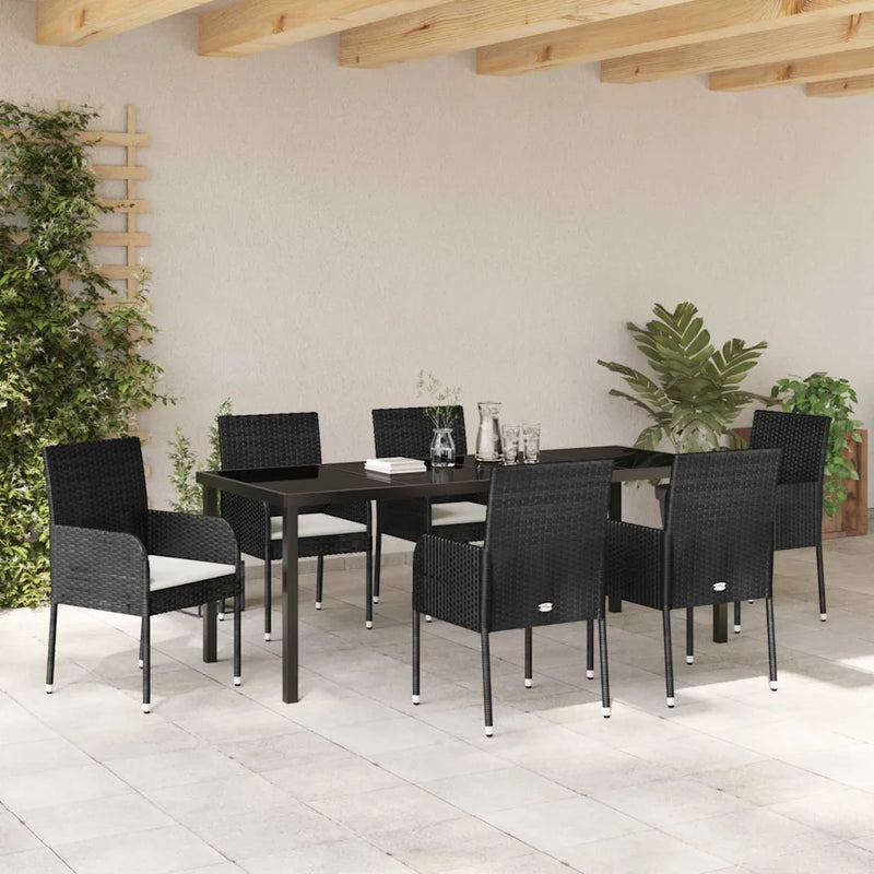 Garden Dining Set with Cushion 7 pcs Black Poly Rattan