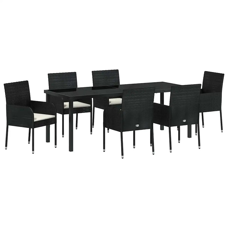 Garden Dining Set with Cushion 7 pcs Black Poly Rattan