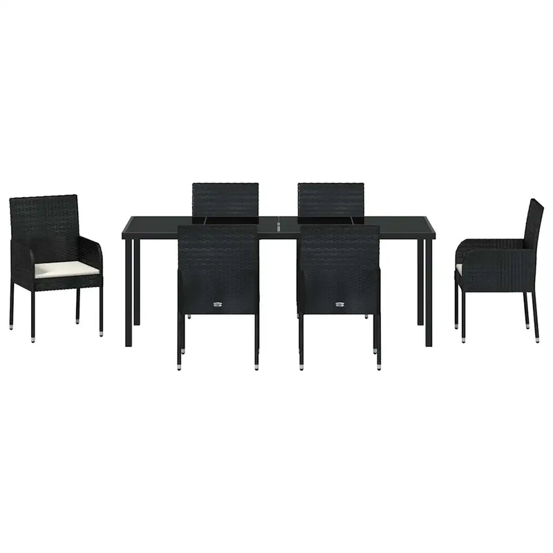 Garden Dining Set with Cushion 7 pcs Black Poly Rattan