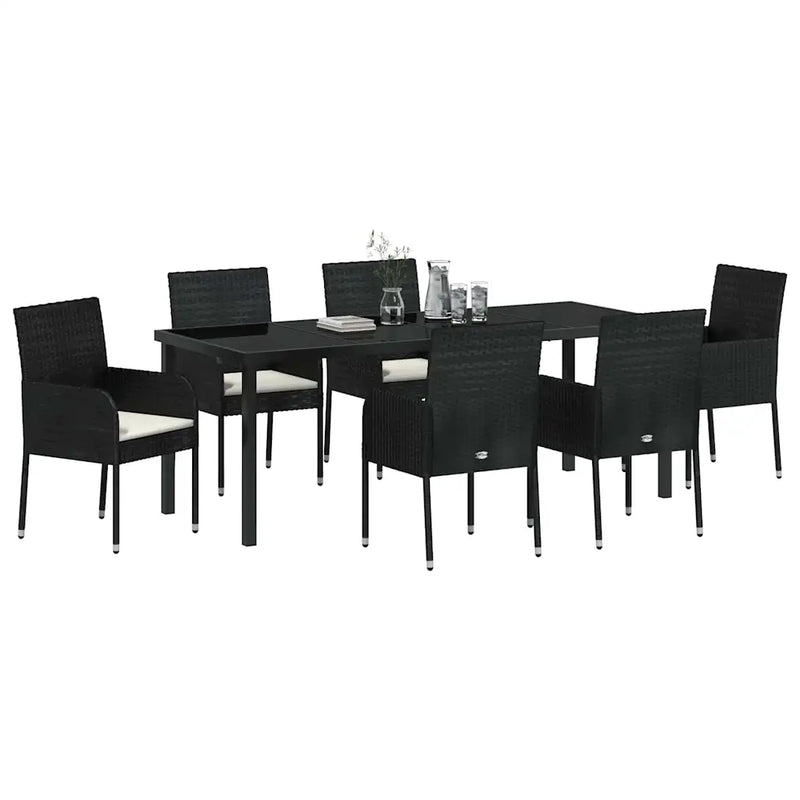 Garden Dining Set with Cushion 7 pcs Black Poly Rattan