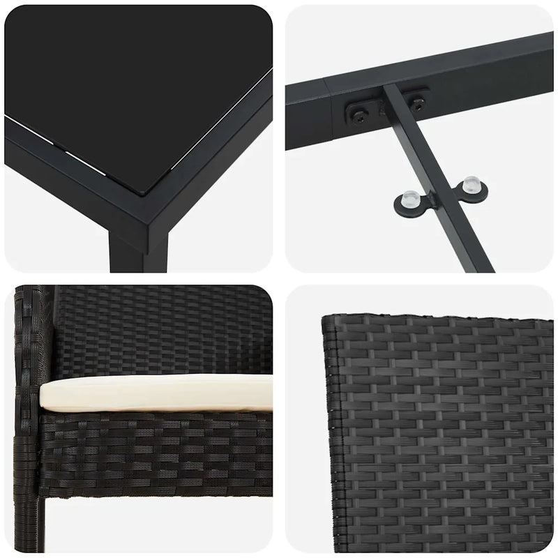 Garden Dining Set with Cushion 9 pcs Black Poly Rattan