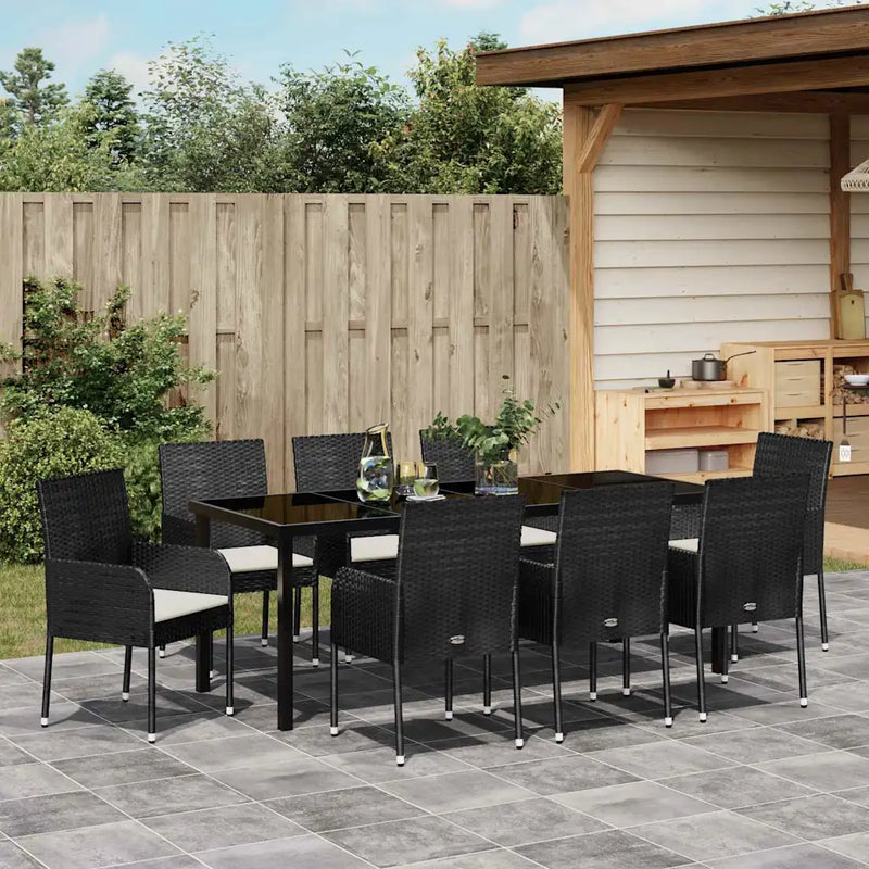 Garden Dining Set with Cushion 9 pcs Black Poly Rattan