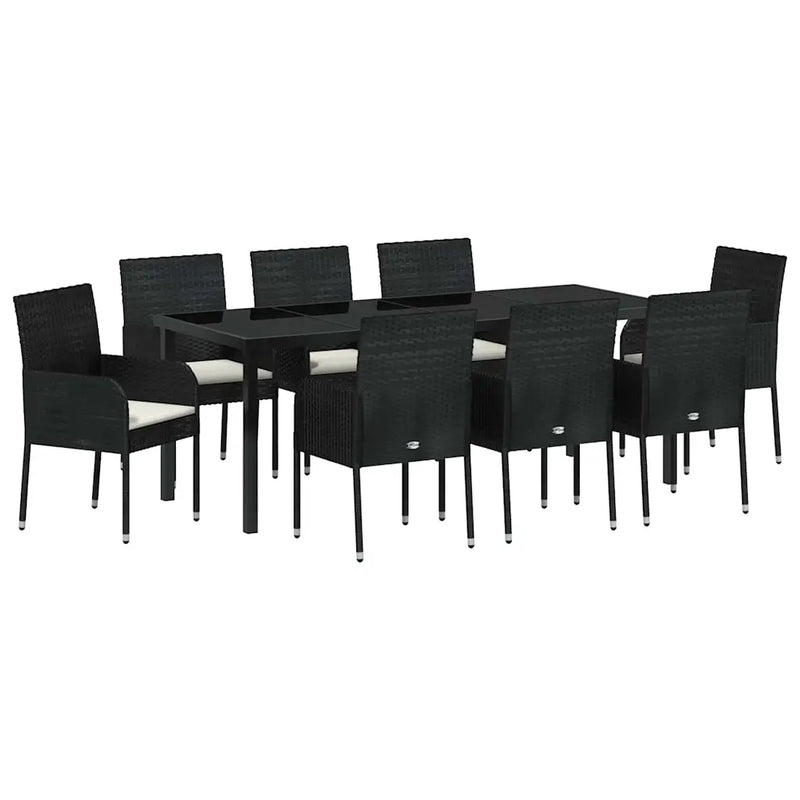 Garden Dining Set with Cushion 9 pcs Black Poly Rattan