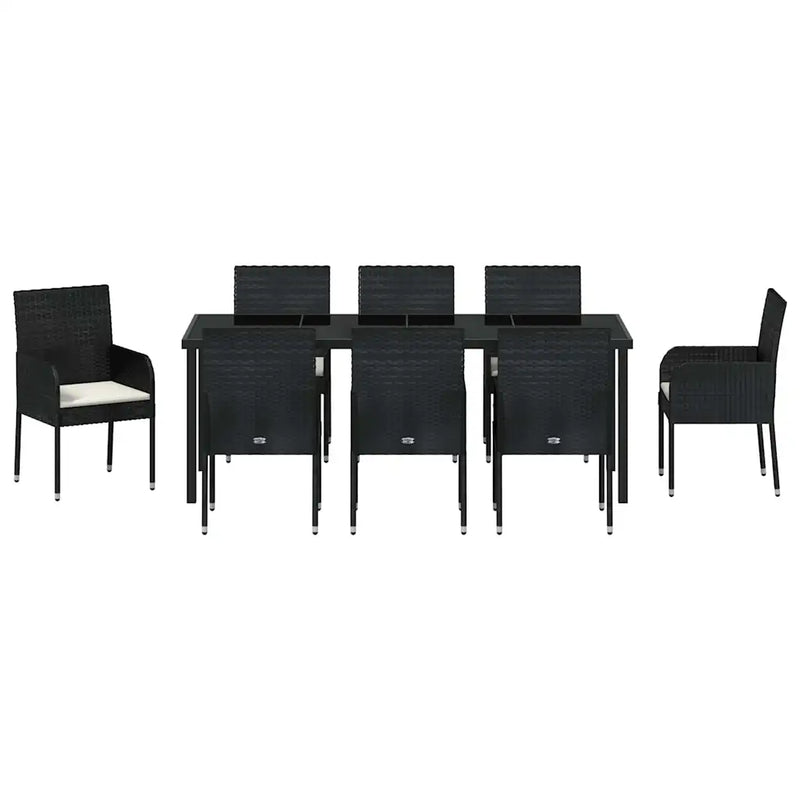 Garden Dining Set with Cushion 9 pcs Black Poly Rattan
