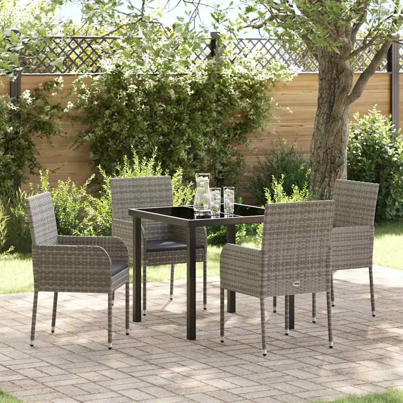 Garden Dining Set with Cushion 5 pcs Grey Poly Rattan