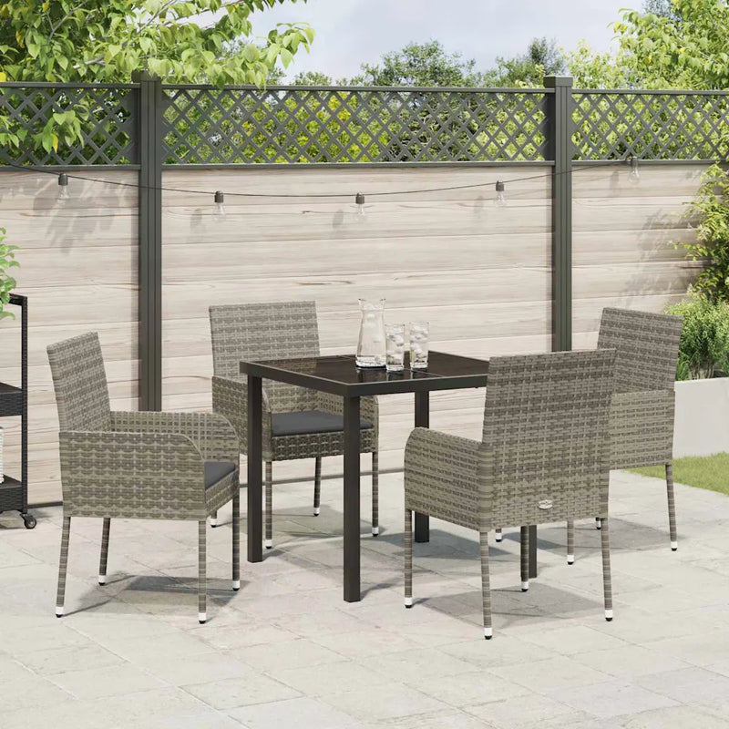 Garden Dining Set with Cushion 5 pcs Grey Poly Rattan