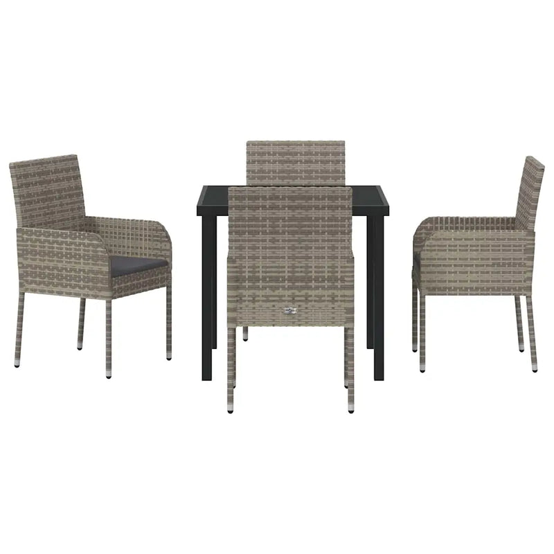 Garden Dining Set with Cushion 5 pcs Grey Poly Rattan