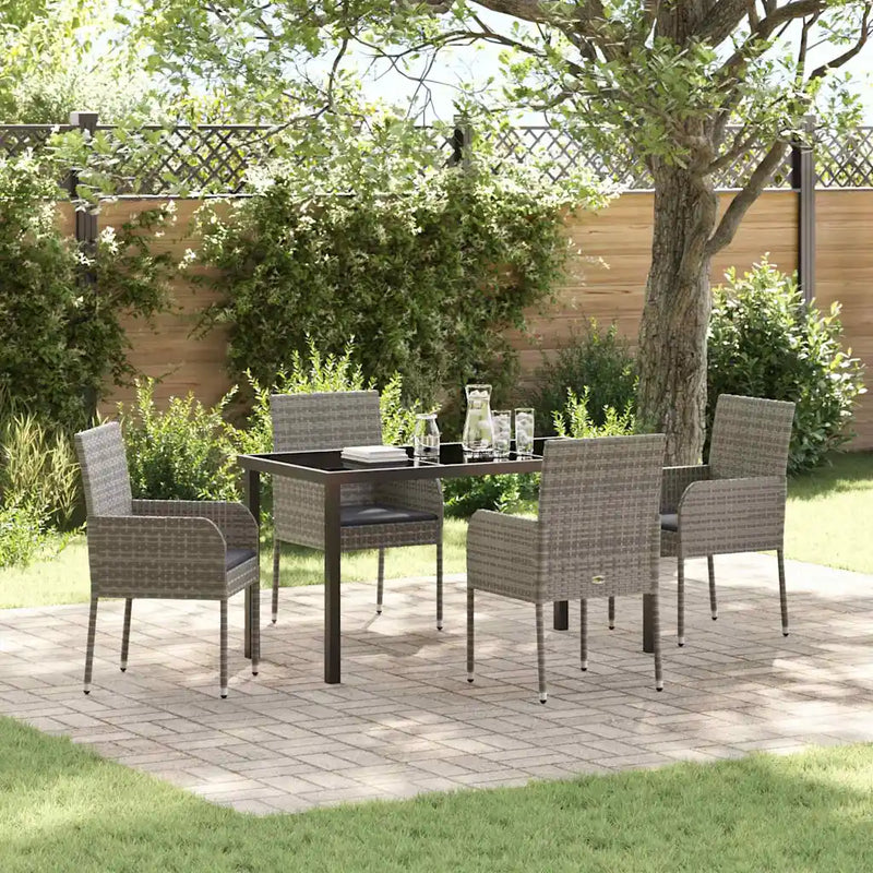Garden Dining Set with Cushion 5 pcs Grey Poly Rattan