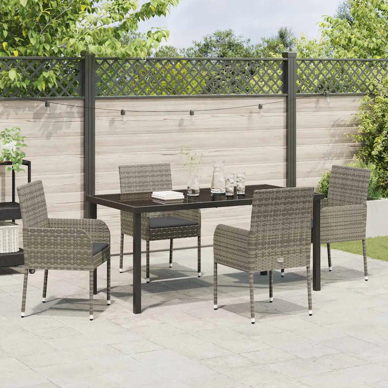 Garden Dining Set with Cushion 5 pcs Grey Poly Rattan
