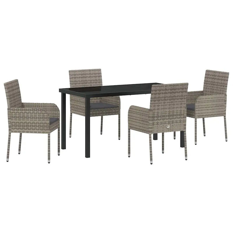 Garden Dining Set with Cushion 5 pcs Grey Poly Rattan