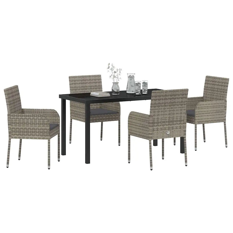 Garden Dining Set with Cushion 5 pcs Grey Poly Rattan
