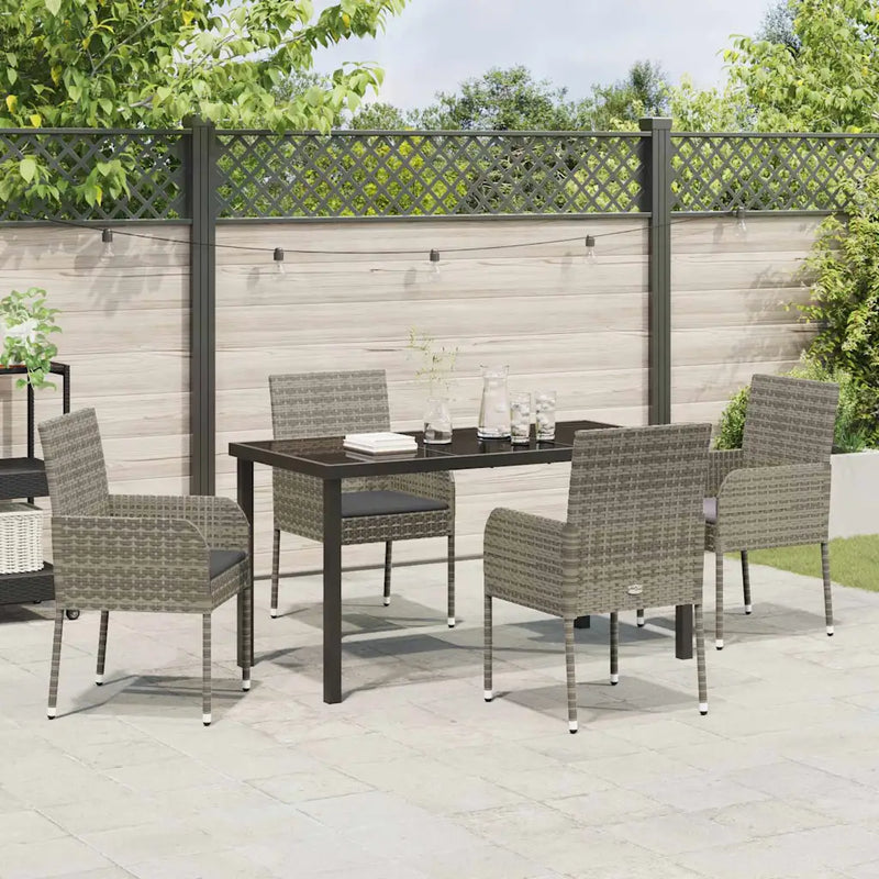 Garden Dining Set with Cushion 5 pcs Grey Poly Rattan