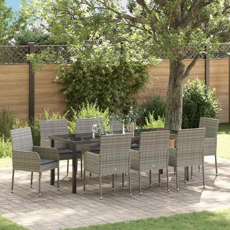 Garden Dining Set with Cushion 9 pcs Grey Poly Rattan