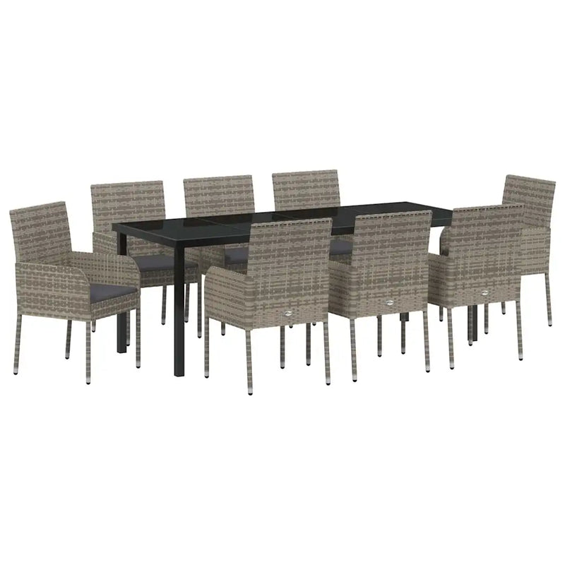 Garden Dining Set with Cushion 9 pcs Grey Poly Rattan