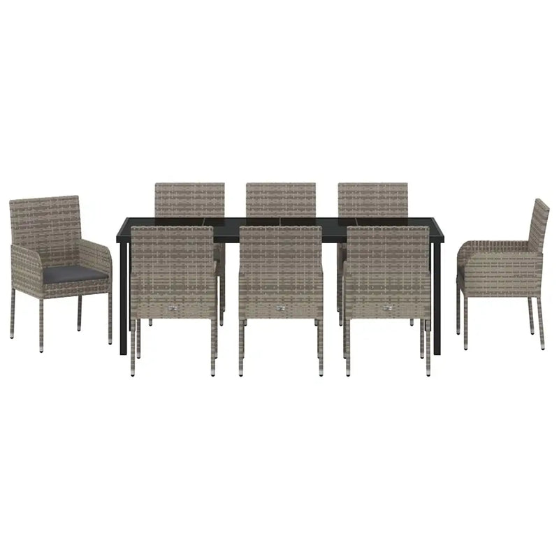 Garden Dining Set with Cushion 9 pcs Grey Poly Rattan