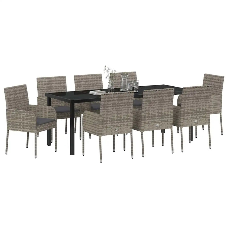 Garden Dining Set with Cushion 9 pcs Grey Poly Rattan