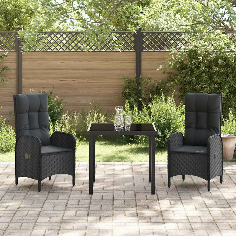 Garden Dining Set with Cushion 3 pcs Black Poly Rattan