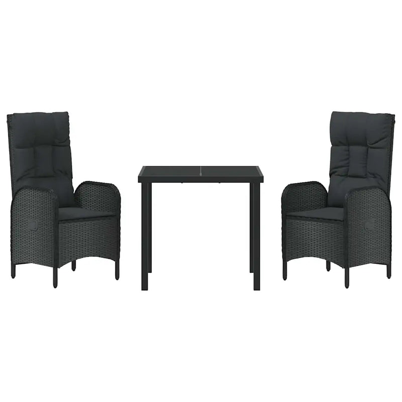 Garden Dining Set with Cushion 3 pcs Black Poly Rattan