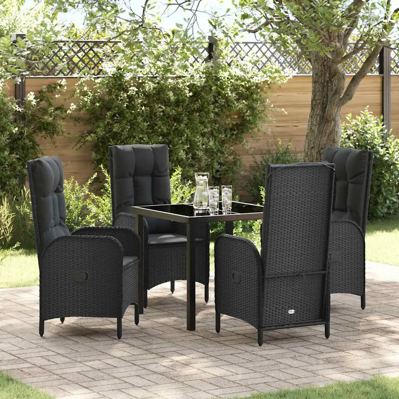 Garden Dining Set with Cushion 5 pcs Black Poly Rattan