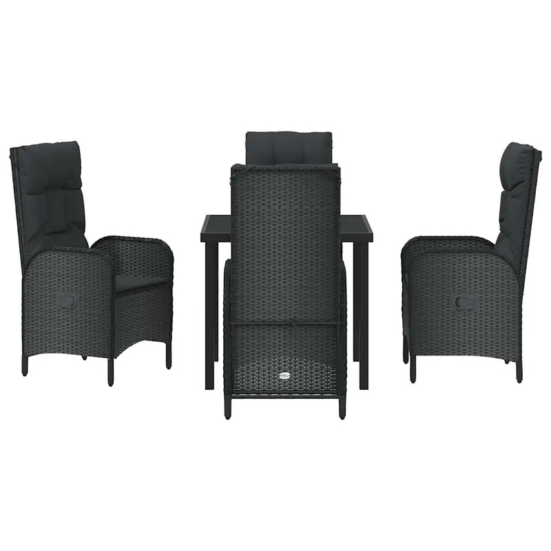 Garden Dining Set with Cushion 5 pcs Black Poly Rattan