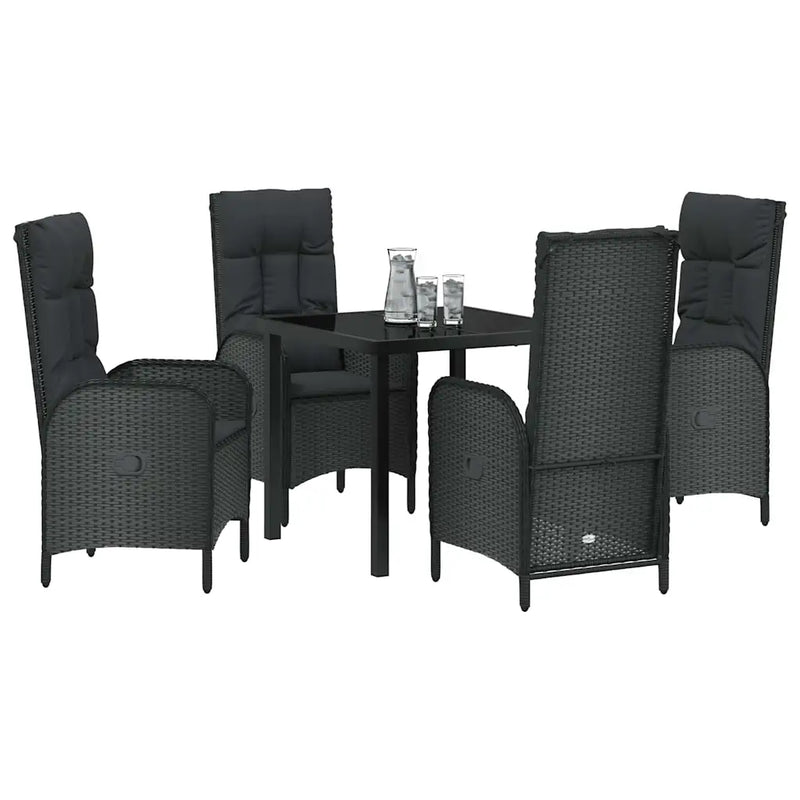 Garden Dining Set with Cushion 5 pcs Black Poly Rattan