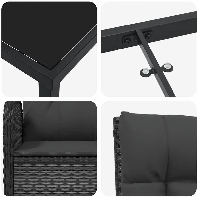 Garden Dining Set with Cushion 5 pcs Black Poly Rattan