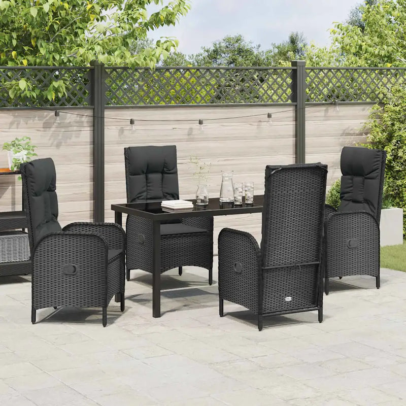 Garden Dining Set with Cushion 5 pcs Black Poly Rattan