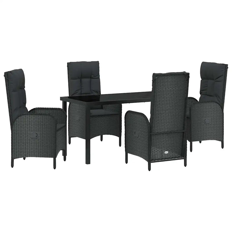 Garden Dining Set with Cushion 5 pcs Black Poly Rattan