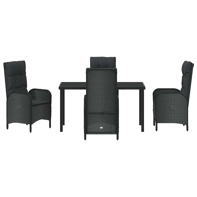 Garden Dining Set with Cushion 5 pcs Black Poly Rattan